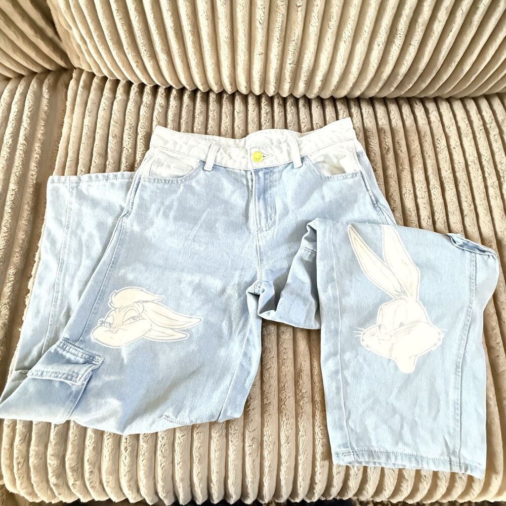 Rare Justice x Looney Tunes Bugs Bunny Cargo Barrel Jeans Girls 16